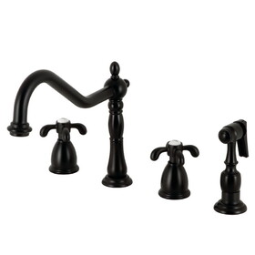 Kingston Brass KB1790TXBS French Country Widespread Kitchen Faucet with Brass Sprayer, Matte Black