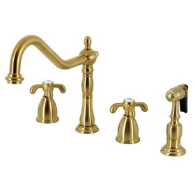 Kingston Brass KB1797TXBS French Country Widespread Kitchen Faucet with Brass Sprayer, Brushed Brass