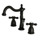 Kingston Brass Heritage Widespread Bathroom Faucet with Brass Pop-Up, Matte Black KB1970AX