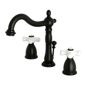 Kingston Brass Heritage Widespread Bathroom Faucet with Brass Pop-Up, Matte Black KB1970PX