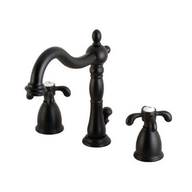 Kingston Brass French Country Widespread Bathroom Faucet with Brass Pop-Up, Matte Black
