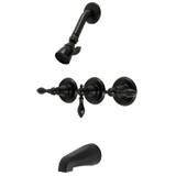 Kingston Brass American Classic Three-Handle Tub and Shower Faucet, Matte Black