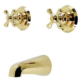 Kingston Brass KB242AXTO Two-Handle 3-Hole Wall Mount Tub and Shower Faucet Tub Only, Polished Brass