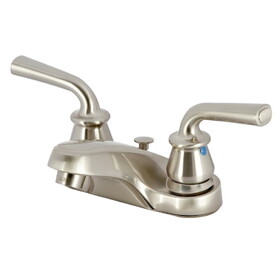 Kingston Brass Restoration Two-Handle 3-Hole Deck Mount 4" Centerset Bathroom Faucet with Brass Pop-Up