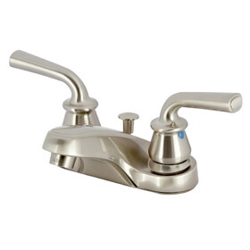Kingston Brass Restoration Two-Handle 3-Hole Deck Mount 4" Centerset Bathroom Faucet with Plastic Pop-Up