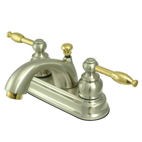 Kingston Brass KB2609KL Two Handle 4" Centerset Lavatory Faucet with Retail Pop-up, Satin Nickel/Polished Brass