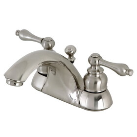 Kingston Brass KB2628AL Two-Handle 3-Hole Deck Mount 4" Centerset Bathroom Faucet with Plastic Pop-Up, Brushed Nickel