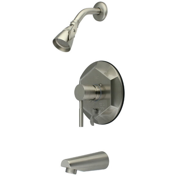 Brushed Nickel Kingston Brass KB248AL Twin Handle Tub and Shower Faucet with Decor Lever Handle