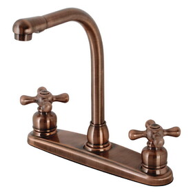 Kingston Brass KB716AXLS Victorian Two-Handle 3-Hole Deck Mount 8" Centerset Kitchen Faucet, Antique Copper