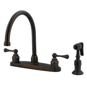 Kingston Brass KB725BLBS Vintage Two-Handle 4-Hole Deck Mount 8" Centerset Kitchen Faucet with Side Sprayer, Oil Rubbed Bronze