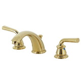 Kingston Brass Restoration Two-Handle 3-Hole Deck Mount Widespread Bathroom Faucet with Plastic Pop-Up