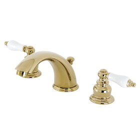 Kingston Brass KB972PLB Victorian Two-Handle 3-Hole Deck Mount Widespread Bathroom Faucet with Brass Pop-Up, Polished Brass