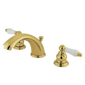 Kingston Brass KB972PL Victorian Two-Handle 3-Hole Deck Mount Widespread Bathroom Faucet with Plastic Pop-Up, Polished Brass