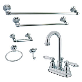 Kingston Brass 4 in. Bathroom Faucet with 5-Piece Bathroom Hardware Combo, Polished Chrome KBK3611AL