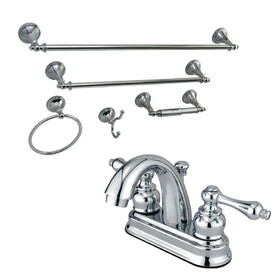 Kingston Brass 4 in. Bathroom Faucet with 5-Piece Bathroom Hardware Combo, Polished Chrome KBK5611AL
