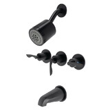 Kingston Brass Serena Three-Handle Tub and Shower Faucet, Matte Black