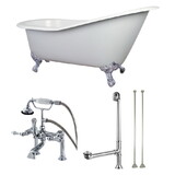 Aqua Eden 62-Inch Cast Iron Single Slipper Clawfoot Tub Combo with Faucet and Supply Lines, White/Polished Chrome