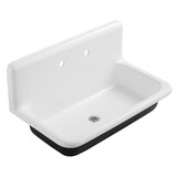 Kingston Brass KGCLWS3620198 Heirloom - Petra Galley 36-Inch Cast Iron Single Bowl Wall Mount Utility Sink with Drain, White/Brushed Nickel