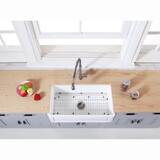 Kingston Brass KGKFA331810LD Arcticstone 33-Inch Solid Surface White Stone Apron-Front Single Bowl Farmhouse Kitchen Sink, Matte White/Brushed