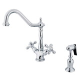 Kingston Brass Heritage Deck Mount Kitchen Faucet With Brass Sprayer, Polished Chrome KS1231AXBS