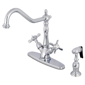 Kingston Mono Deck Mount Kitchen Faucet with Brass Sprayer, Chrome