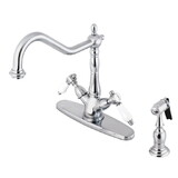 Kingston Brass Mono Deck Mount Kitchen Faucet with Brass Sprayer, Polished Chrome KS1231BPLBS