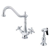 Kingston Brass Heritage 2-Handle Kitchen Faucet with Brass Sprayer and 8-Inch Plate, Polished Chrome KS1231BXBS