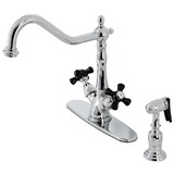 Kingston Brass 8-inch Centerset Deck Mount Kitchen Faucet with Brass Sprayer, Polished Chrome