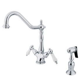 Kingston Brass Heritage 2-Handle Kitchen Faucet with Brass Sprayer and 8-Inch Plate, Polished Chrome KS1231PLBS