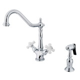 Kingston Brass Heritage 2-Handle Kitchen Faucet with Brass Sprayer and 8-Inch Plate,Polished Chrome