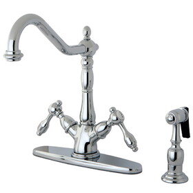 Kingston Brass Mono Deck Mount Kitchen Faucet with Brass Sprayer, Polished Chrome KS1231TALBS