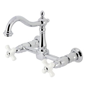 Kingston Brass KS1261PX Heritage Two-Handle 2-Hole Wall Mount Kitchen Faucet, Polished Chrome