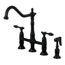 Kingston Brass Tudor Bridge Kitchen Faucet with Brass Sprayer, Matte Black KS1270TALBS