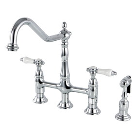 Kingston Brass Bel-Air Bridge Kitchen Faucet with Brass Sprayer, Polished Chrome