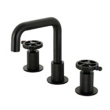Kingston Brass Fuller Two-Handle 3-Hole Deck Mount Widespread Bathroom Faucet with Push Pop-Up