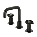 Kingston Brass Webb Two-Handle 3-Hole Deck Mount Widespread Bathroom Faucet with Push Pop-Up