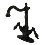 Kingston Brass Heritage Two-Handle Bathroom Faucet with Brass Pop-Up and Cover Plate, Matte Black KS1430AL