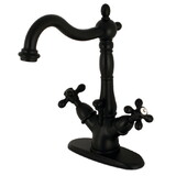 Kingston Brass Heritage Two-Handle Bathroom Faucet with Brass Pop-Up and Cover Plate, Matte Black KS1430AX