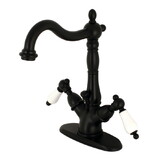 Kingston Brass Heritage Two-Handle Bathroom Faucet with Brass Pop-Up and Cover Plate, Matte Black KS1430PL