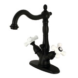 Kingston Brass Heritage Two-Handle Bathroom Faucet with Brass Pop-Up and Cover Plate, Matte Black KS1430PX