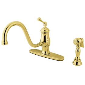 Kingston Brass Heritage Single-Handle 8" Centerset Kitchen Faucet with Brass Sprayer, Polished Brass