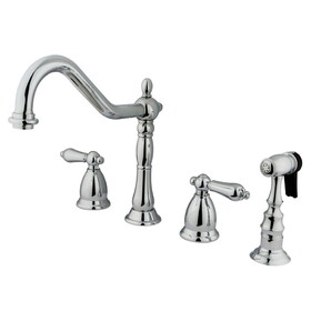Kingston Brass KS1791ALBS Double Handle Widespread Kitchen Faucet with Brass Sprayer, Polished Chrome