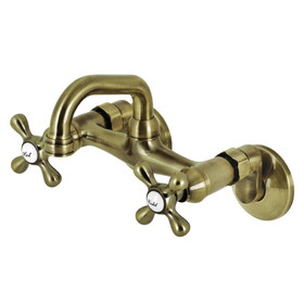 Kingston Brass Two-Handle Wall Mount Bar Faucet, Antique Brass KS212AB