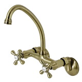 Kingston Brass Kingston Two Handle Wall Mount Kitchen Faucet, Antique Brass KS214AB