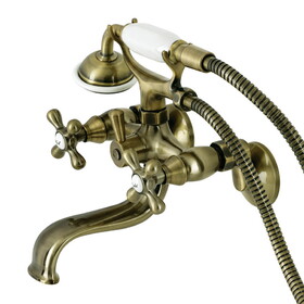 Kingston Brass Kingston Wall Mount Clawfoot Tub Faucet with Hand Shower, Antique Brass KS225AB