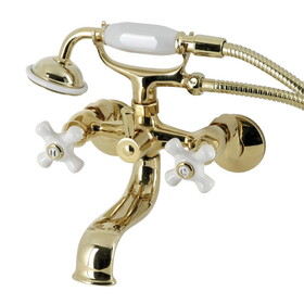 Kingston Brass KS225PXPB Kingston Tub Wall Mount Clawfoot Tub Faucet with Hand Shower, Polished Brass
