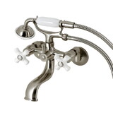 Kingston Brass KS225PXSN Kingston Tub Wall Mount Clawfoot Tub Faucet with Hand Shower, Brushed Nickel
