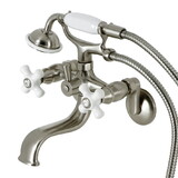 Kingston Brass KS226PXSN Kingston Wall Mount Clawfoot Tub Faucet with Hand Shower, Brushed Nickel