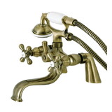 Kingston Brass Kingston Deck Mount Clawfoot Tub Faucet with Hand Shower, Antique Brass KS227AB