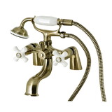 Kingston Brass KS227PXAB Kingston Deck Mount Clawfoot Tub Faucet with Hand Shower, Antique Brass